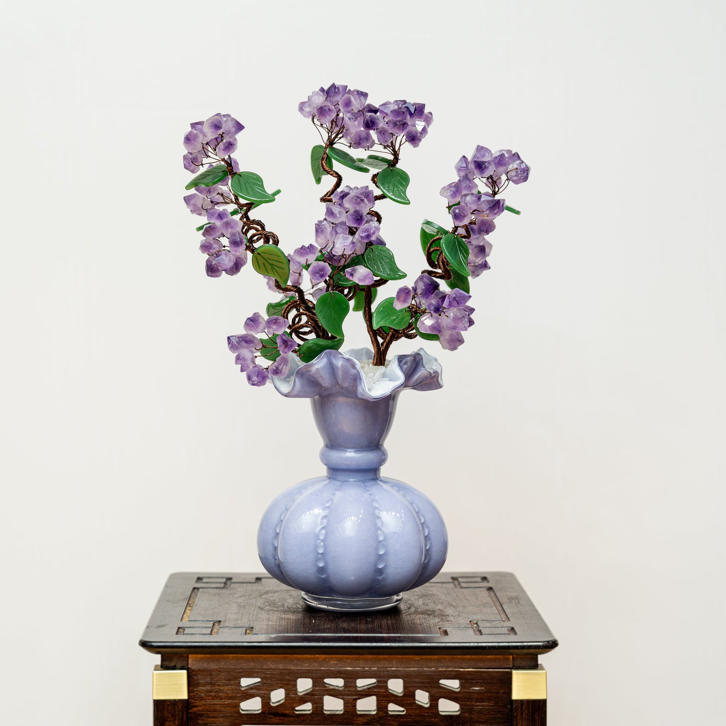 Handcrafted Natural Crystal Money Tree in Ceramic Vase - Deep Purple