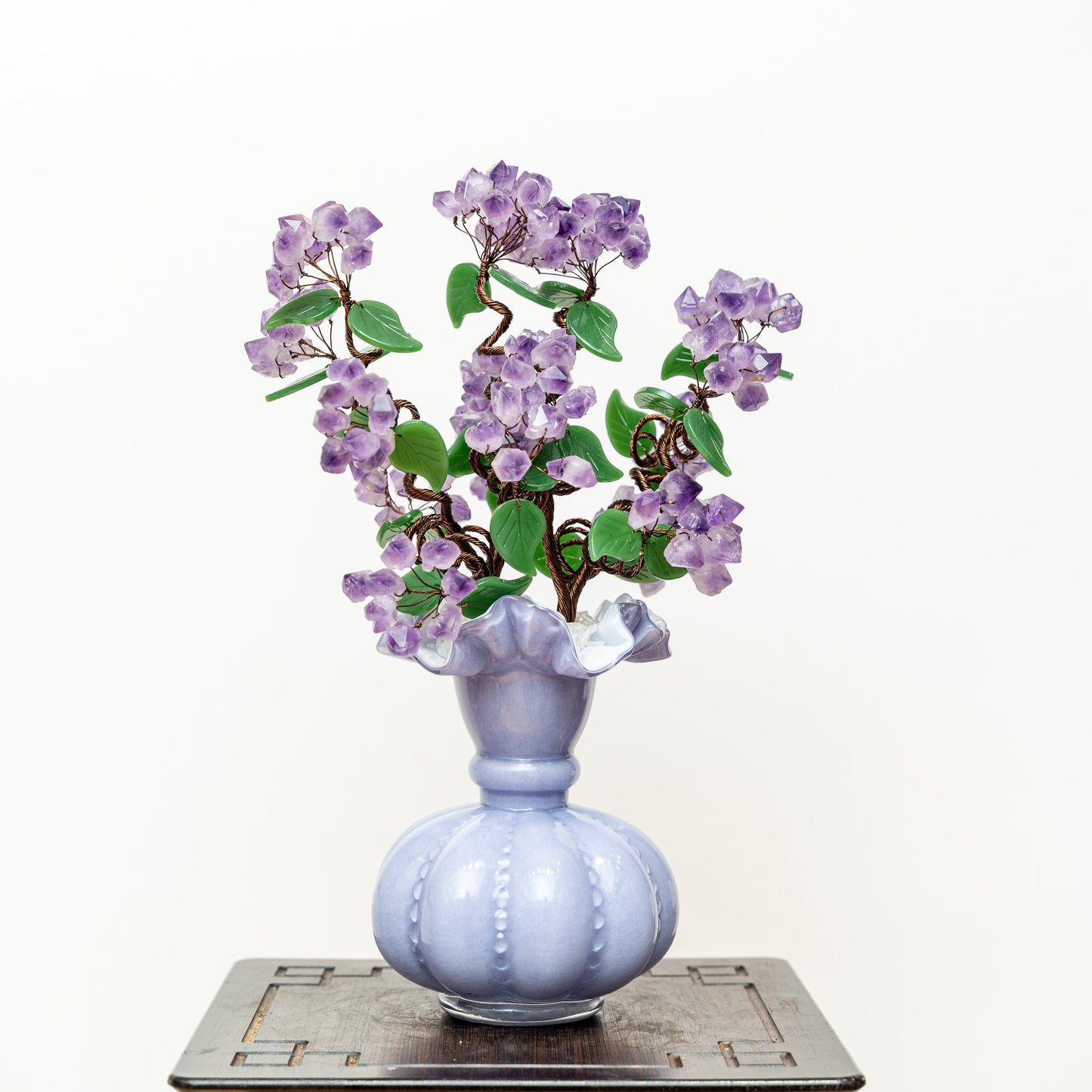 Handcrafted Natural Crystal Money Tree in Ceramic Vase - Deep Purple