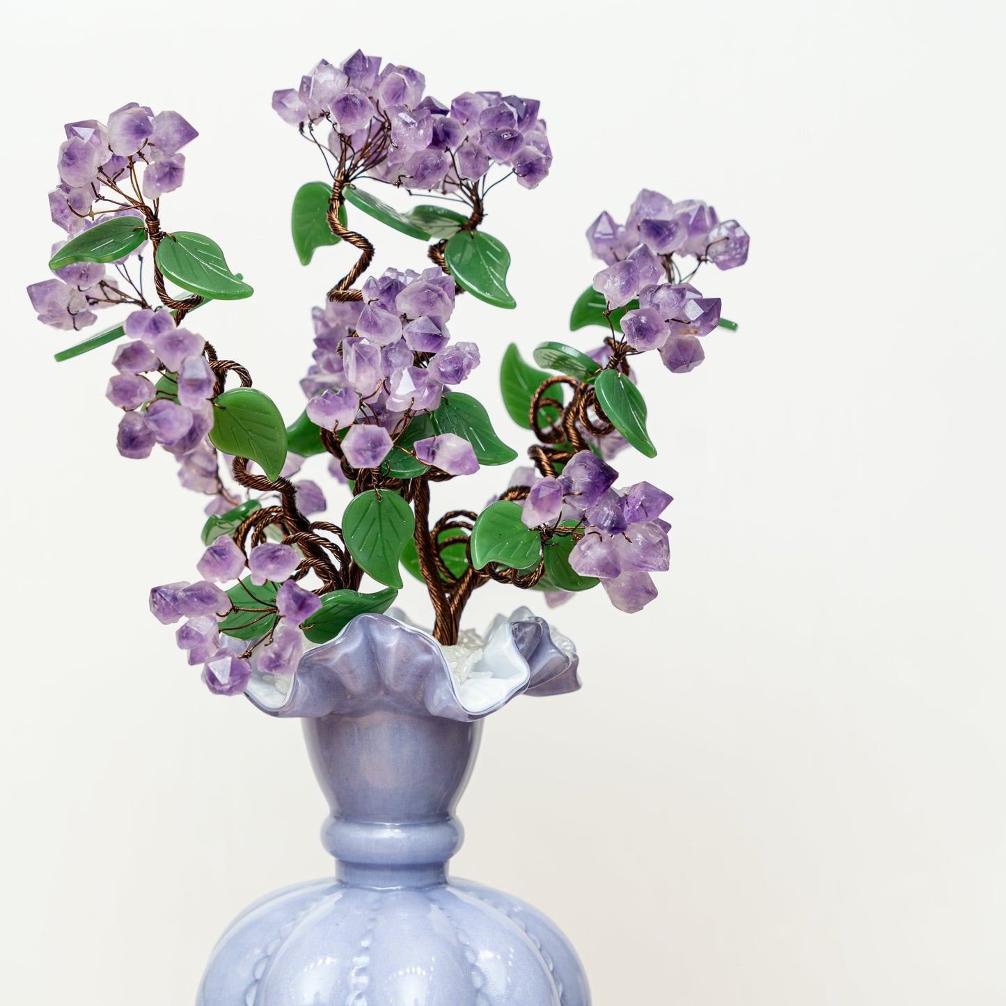 Handcrafted Natural Crystal Money Tree in Ceramic Vase - Deep Purple