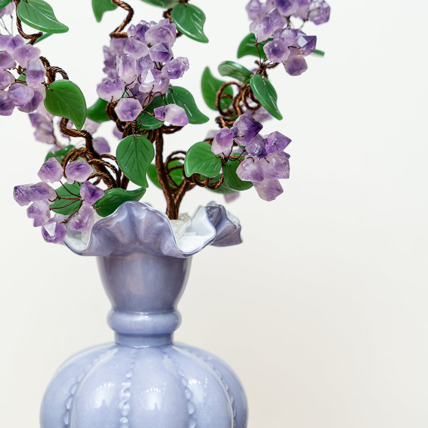 Handcrafted Natural Crystal Money Tree in Ceramic Vase - Deep Purple