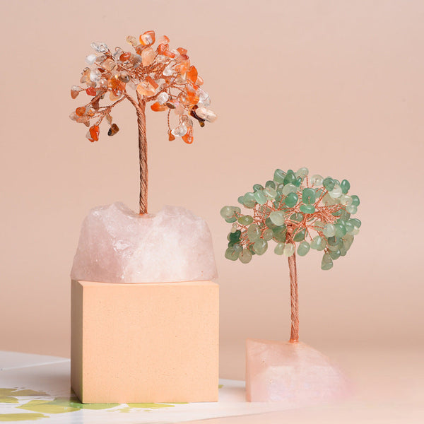 Natural Rose Quartz Jewelry Original Stone Base Fortune Tree