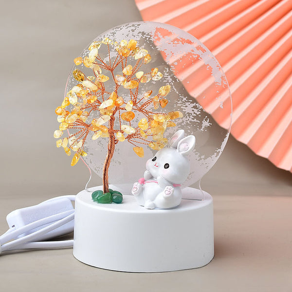 Natural Crystal Small Table Lamp Fortune Tree