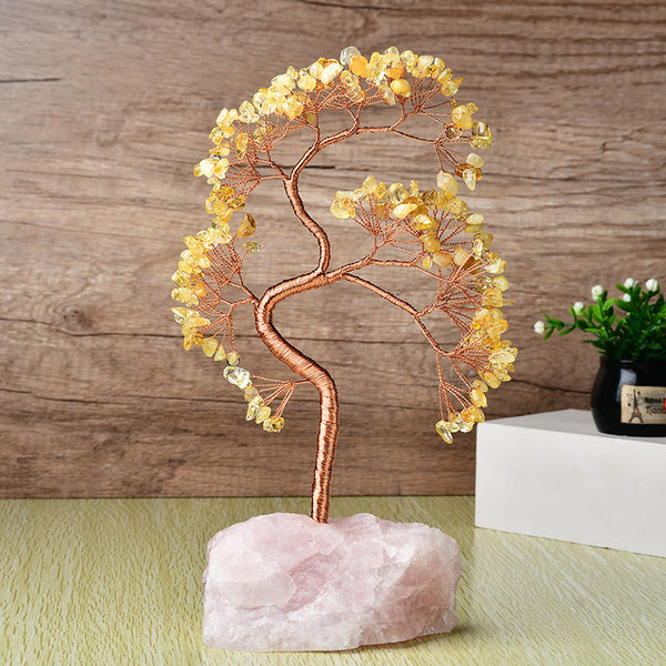 Welcoming Pine Natural Rose Quartz Base Fortune Tree