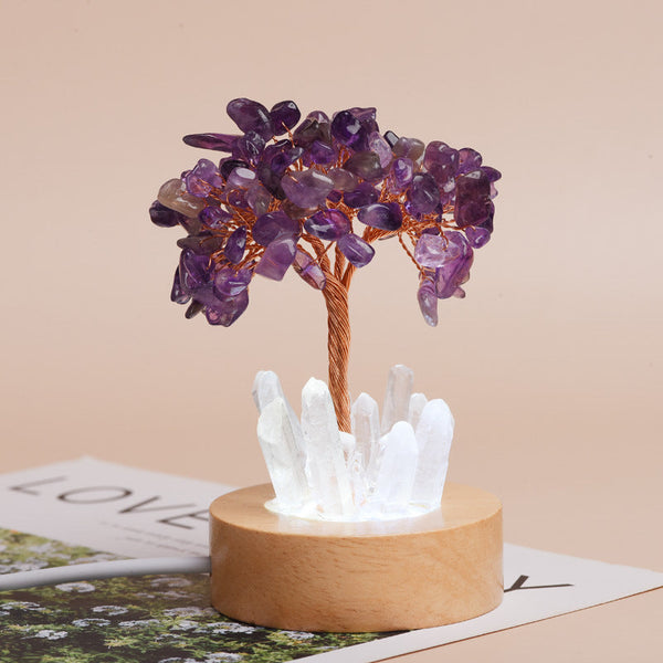 White Lamp Holder USB Natural Crystal Fortune Tree