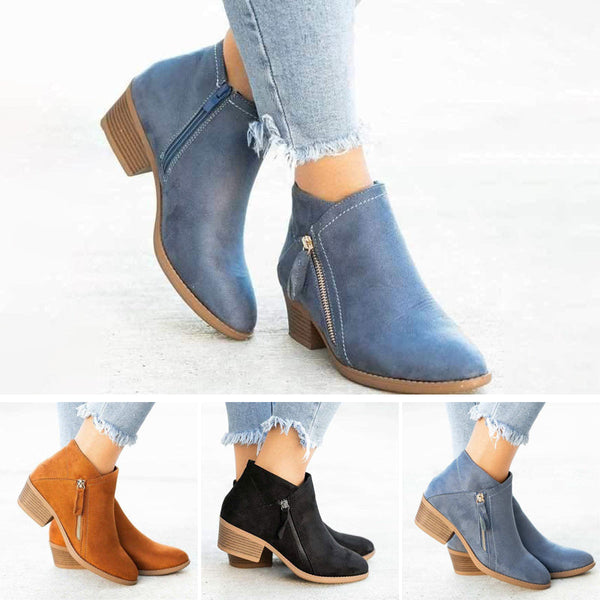 Women'S Chunky Heel Side Zip Ankle Boots